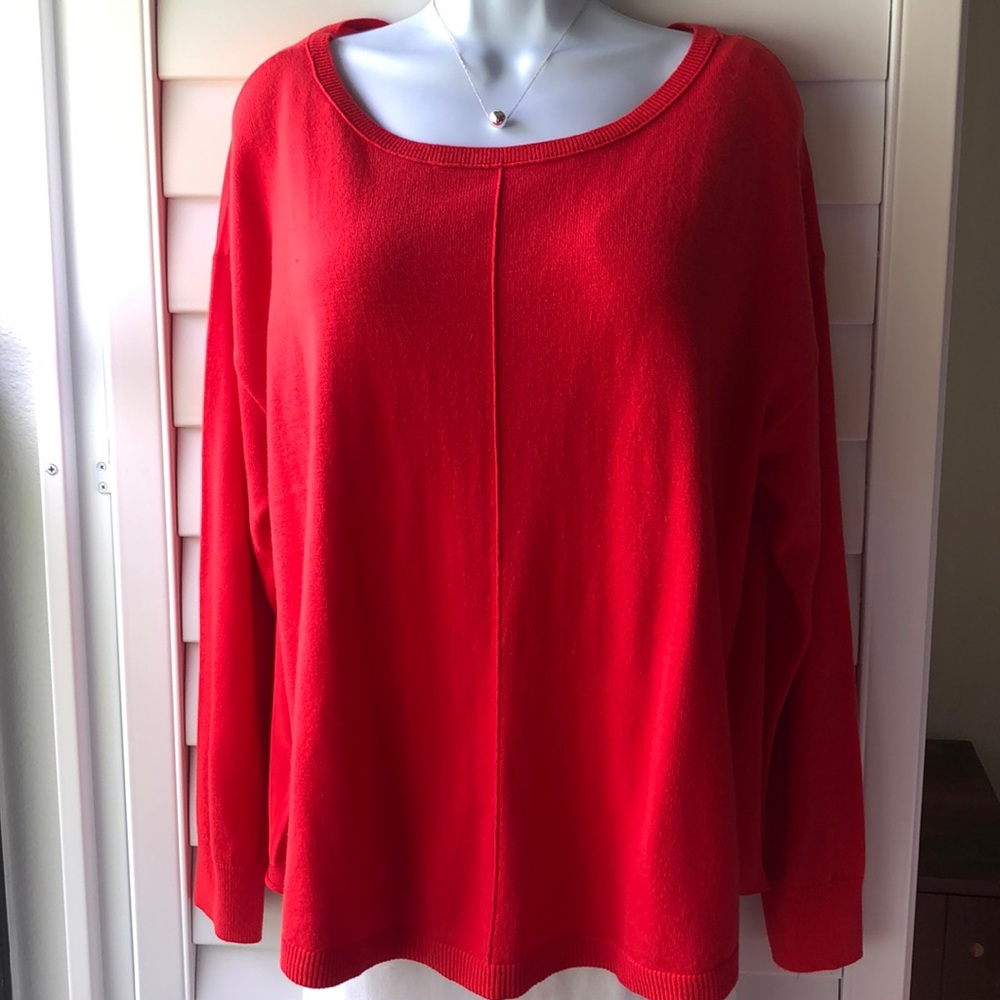 Loft Red Mixed Media Long Sleeved Sweater